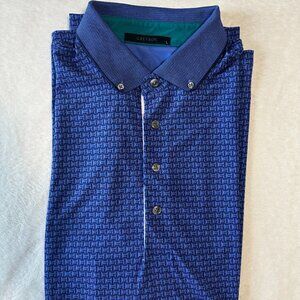 Greyson Grayson Golf Polo Blue All Over Print Wolf Logo Stretch Mens L Large